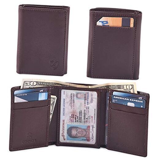 Men's RFID Blocking Trifold Wallet - Genuine Nappa Leather in Chocolate Brown-image