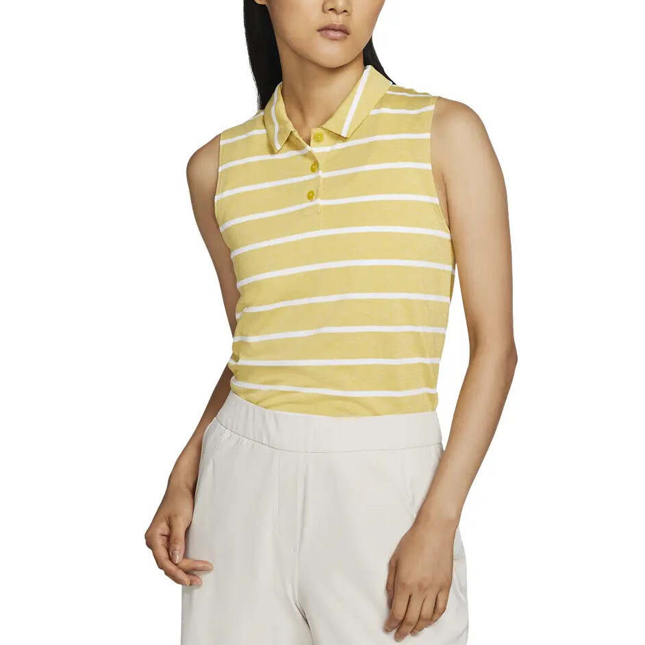 Женское поло Nike Dri-Fit, размер M, майка без рукавов в среднюю полоску, желтая #393