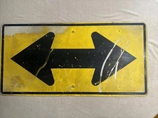 Huge 48"x24" Double Arrow Road Street Traffic Sign Vintage Retired