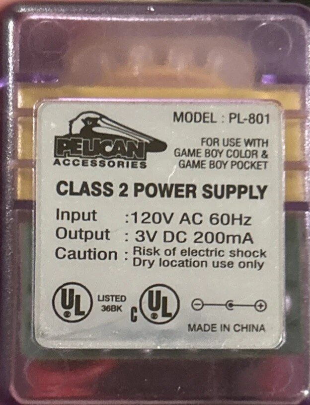Vintage Pelican PL-801 Purple Class 2 Power Supply Nintendo Gameboy Color Pocket - Image 3 of 4