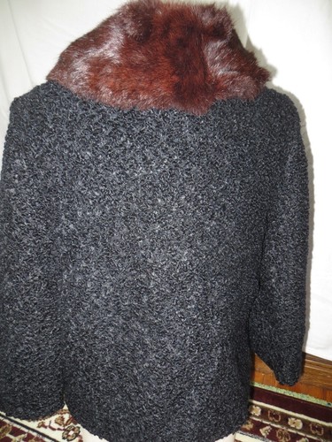 Women's Black Persian Lamb Fur Red Brown Large Mink Collar Jacket Coat Medium - Picture 4 of 11