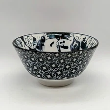 5" Mino Ware Ceramics Ramen Noodle Donburi Bowl Ninja Troops Black & White Japan