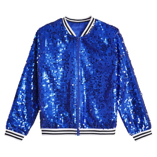 Kid Girls Baseball Jackets Stylish Coat Street Dancing Outerwear Sequin Shiny - Picture 5 of 63