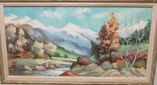K. NILSSON ORIGINAL OIL ON CANVAS RIVER MOUNTAIN LANDSCAPE PAINTING