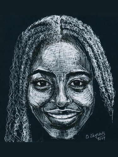 Original Line Art Ink Pens Drawing of African American Woman "Her Smile" - Picture 2 of 2