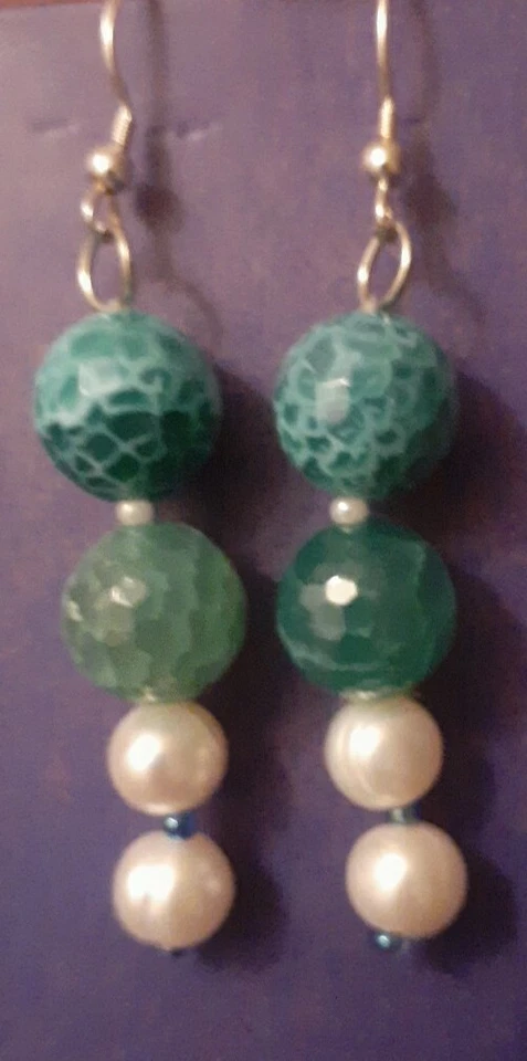 Pendientes colgantes de perlas turquesa verde QVC de diseñador nuevos ganchos de plata de ley Foto 3 de 4