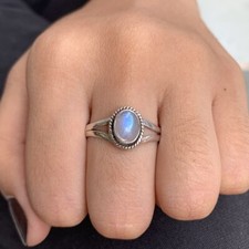Aesthetic Rainbow Moonstone Gemstone 925 Sterling Silver Handmade Ring All Size