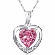 HALSKETTE 925 STERLING SILBER PLATTIERT ROSA HERZ KETTE ZIRKONIA SCHMUCK NEU