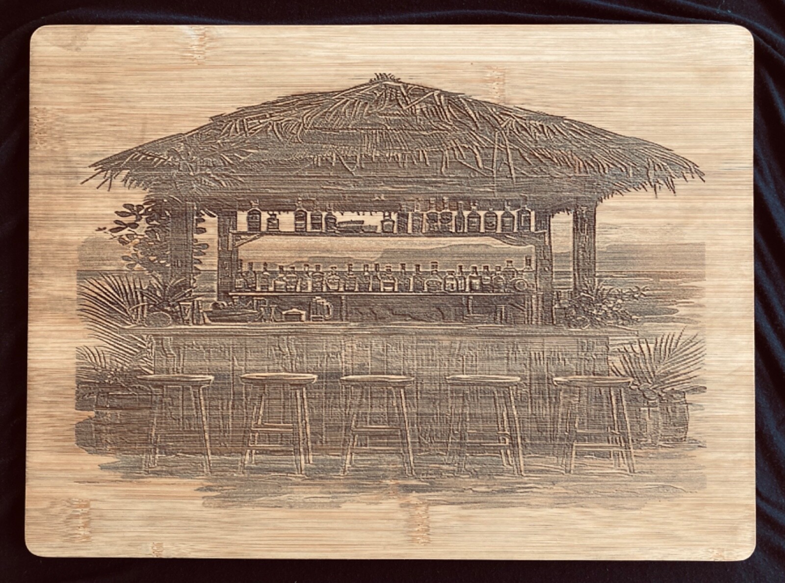 Cutting Board Ocean Island Liquor TIKI BAR Bamboo Wood (15