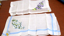 Vintage Set of 2 MADE IN SWITZERLAND Linen EMBROIDERED FLOWERS HANDKERCHIEFS