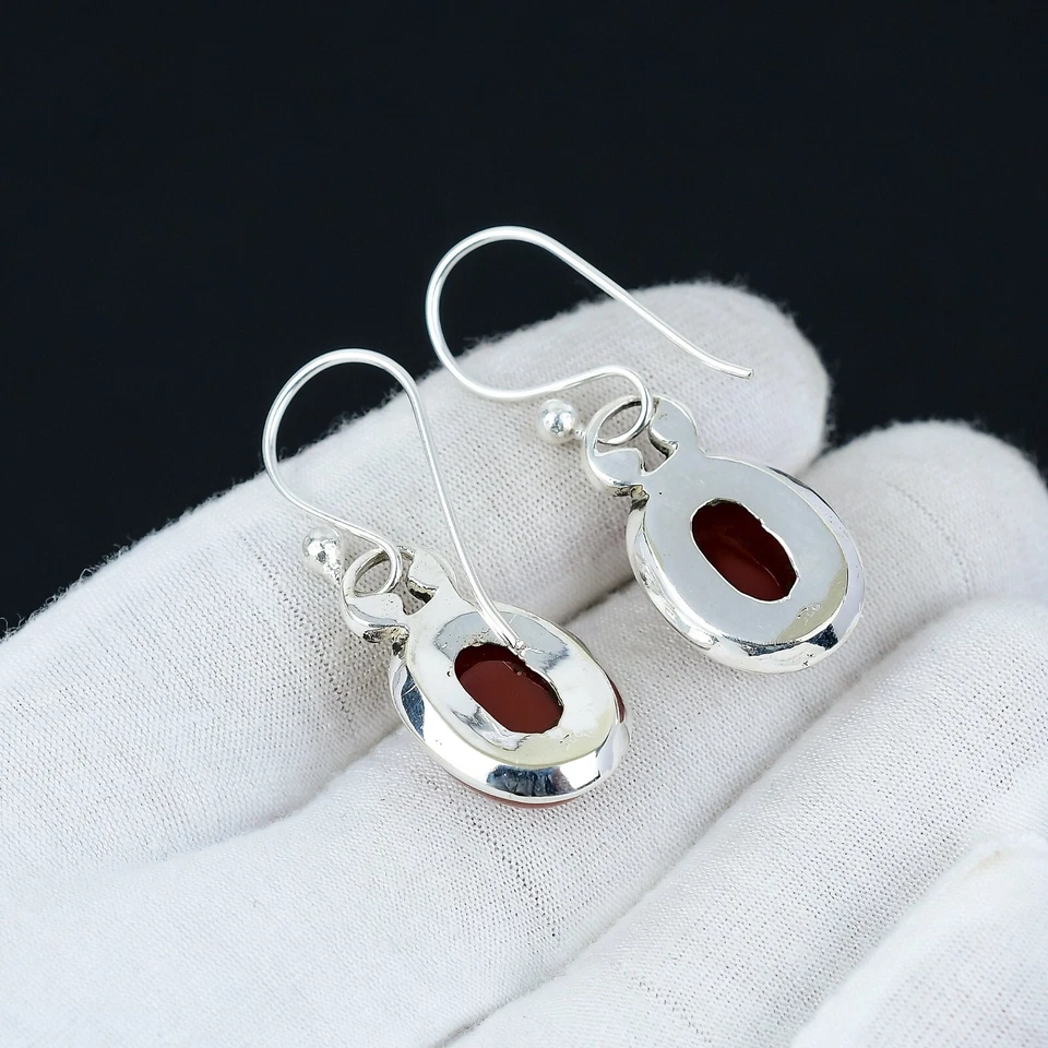Orecchino In Argento Sterling 925 Fatto A Mano In Gemma Carneola Per Donne - Immagine 2 di 4