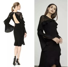 NWT BCBG MAXAZRIA DELANEY LACE DRAMATIC LS RUFFLE MIDI DRESS SZ 0 $338