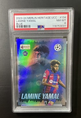 Lamine Yamal /25 RC Blue Rookie 2023-24 Topps Merlin Heritage UEFA UCC PSA 8