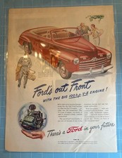 1946 Ford Super Deluxe Convertible 100hp Flathead V8 Original Vintage Print Ad 1946 Ford Super Deluxe Convertible 100hp Flathead V8 Original Vintage Print Ad