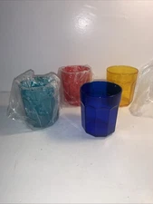 Vintage Set of 4 Color Acrylic Plastic Reusable Heavy Duty Glasses Cups  3 7/8"