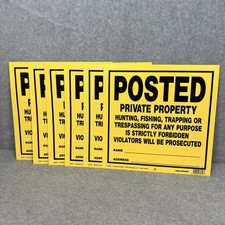 Lot of 6 POSTED PRIVATE PROPERTY Signs Hillman 840167 11"x11" Yellow Plastic