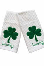 Two 2 St. Patrick  s Day Shamrock Lucky Kitchen Towels  