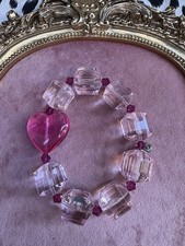 Tarina Tarantino Vintage Translucent Pink Puff Heart Lucite Swarovski Bracelet