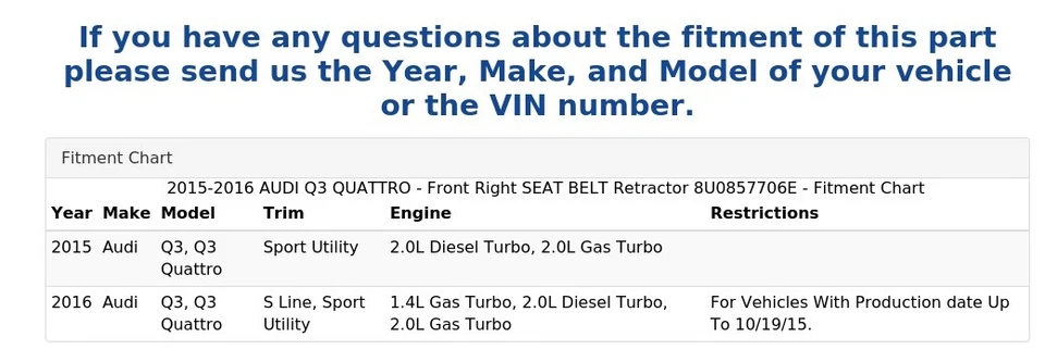 AUDI Q3 QUATTRO 2015-2016 - CINTURÓN DE SEGURIDAD DELANTERO DERECHO RETRACTOR 8U0857706E Foto 4 de 4