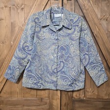 Alfred Dunner Petite 14P Paisley Button Front Jacket Blue Purple Textured Weave