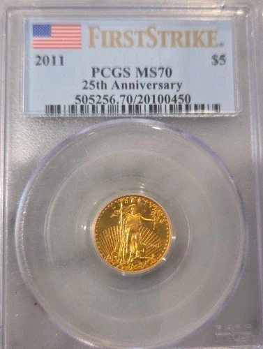 US Gold Coin Quarter Eagle $5 First Strike 25th Anniversary Coin 2011 PCGS MS 70