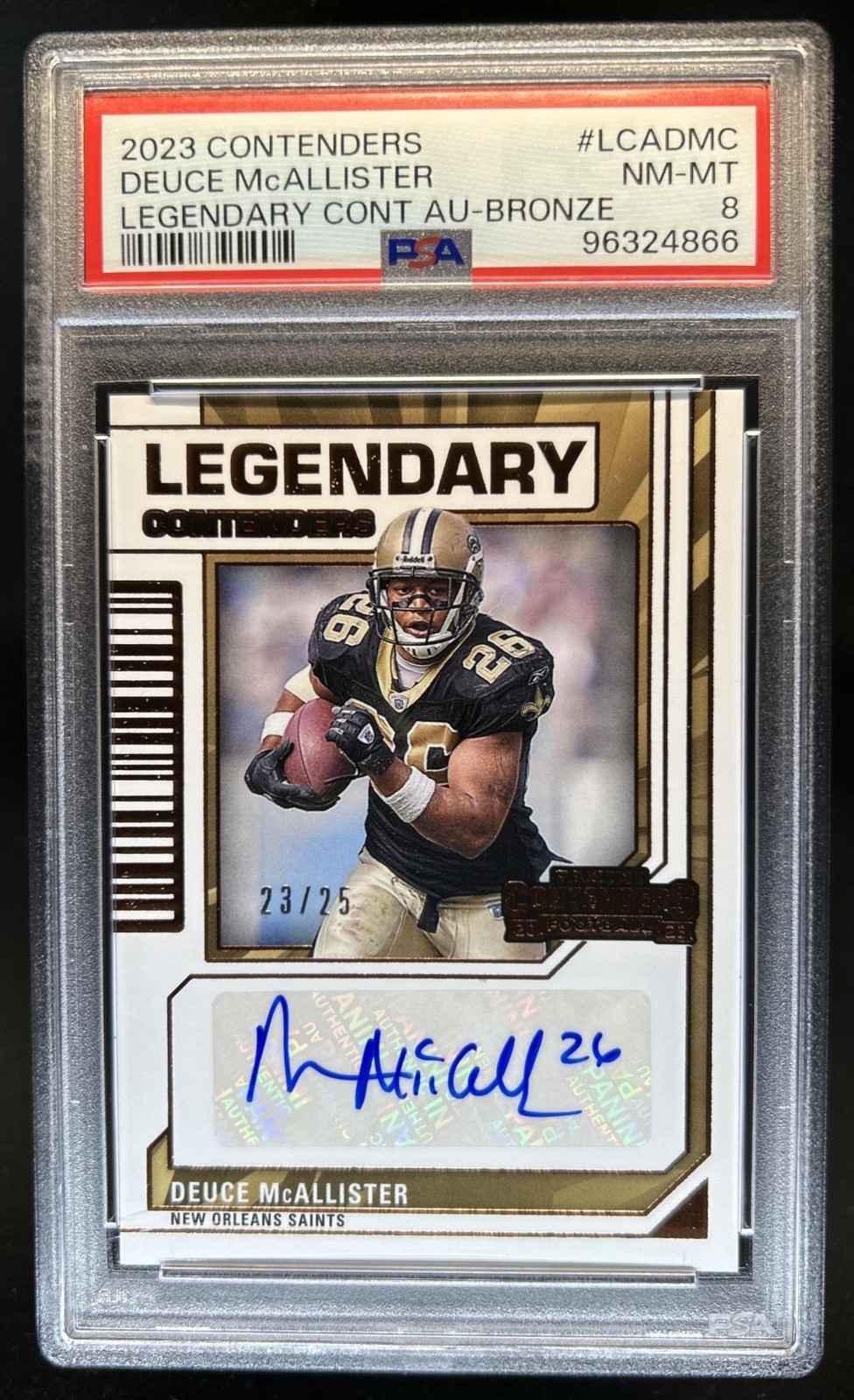 2023 Panini Contenders Deuce McAllister Legendary Auto Bronze #/25 Saints PSA 8