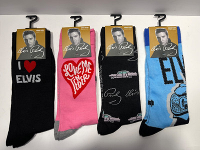 4 Pairs of Elvis Presley Novelty Crew Socks Adult Shoe Size 7-12  New