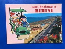 10576 Cartolina Rimini (FO) Spiaggia con Flintstones e Auto 1983