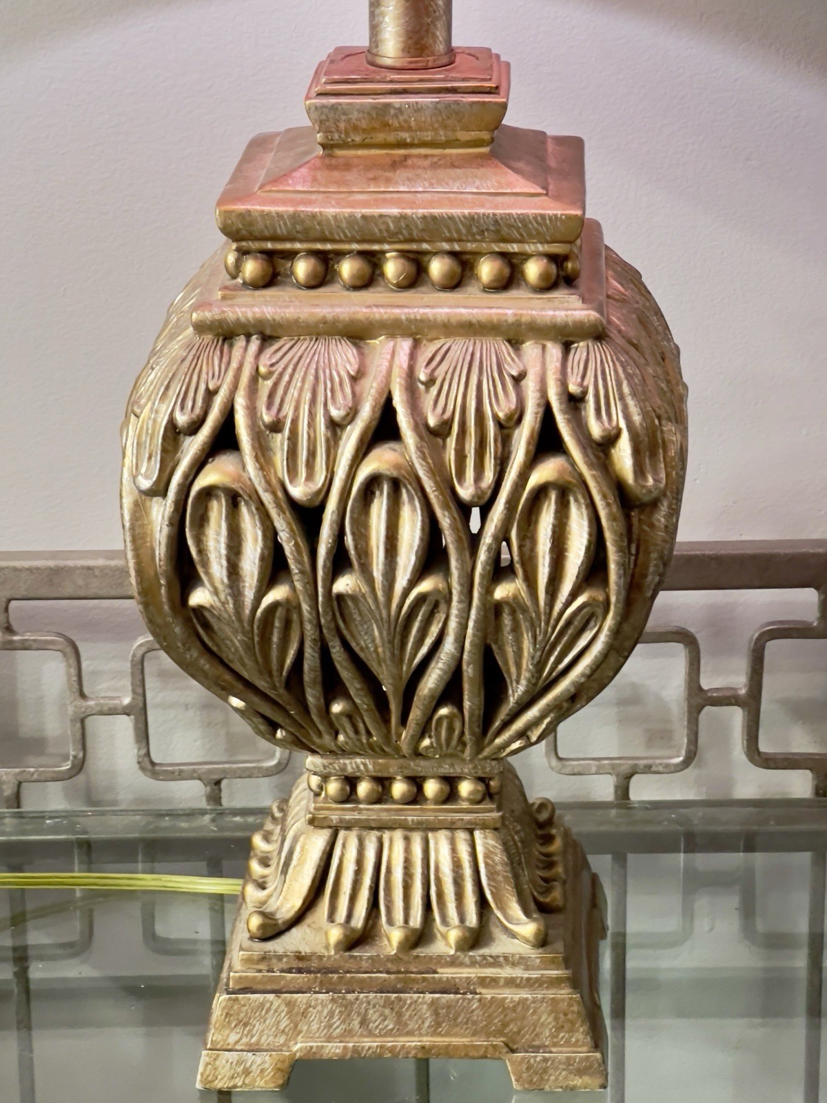 Vintage Michael Berman Signed Ornate Gold Art Deco Table Lamp 25-5/8” 