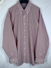 Brooks Brothers Dress Shirt Mens 17.5 36/37 Red Pin Striped Non Iron Button Up