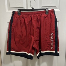 Nautica Swim Shorts Mens L Red Navy Blue Colour Block Spell Out Sailing 90s
