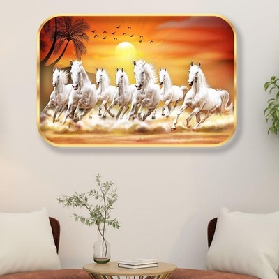 7 Running Horses at Sunrise Vastu UV Textured Framed Animals Painting