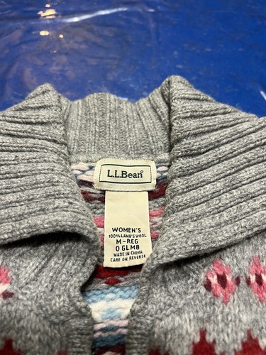 LL Bean Full Zip Sweater Cardigan Womens Medium 100% Lambswool Fair Isle Holiday - 第 2/9 張圖片
