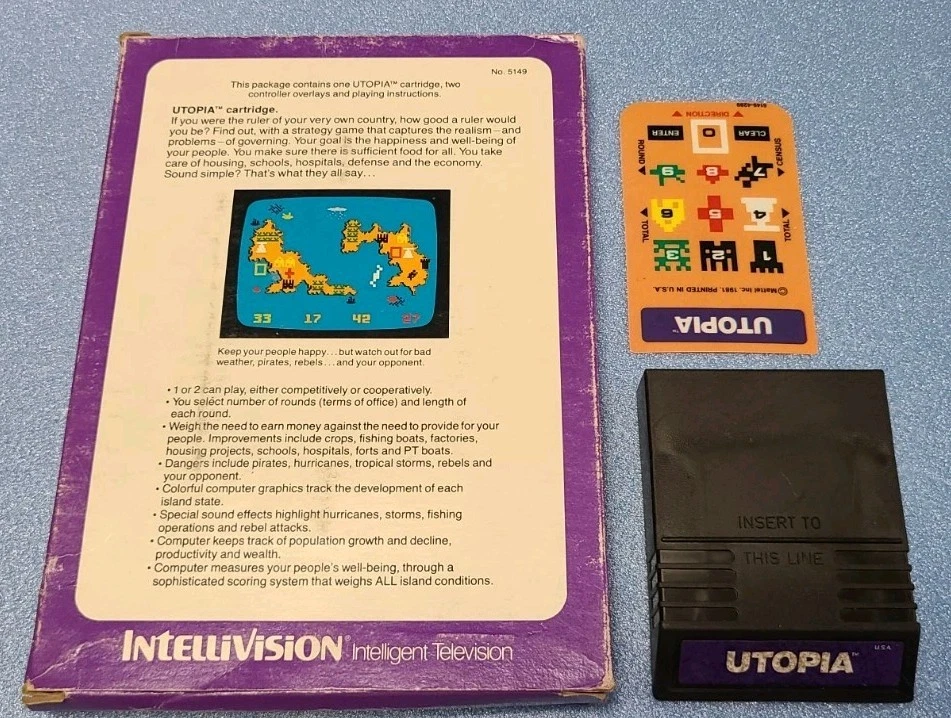 Utopia for Intellivision - Box, Cartridge & Button Map - Acceptable Condition - Image 4 of 4