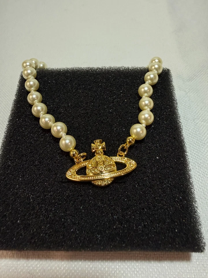 Collar gargantilla Vivienne Westwood oro blanco perlas cadena con todo el embalaje Foto 2 de 4