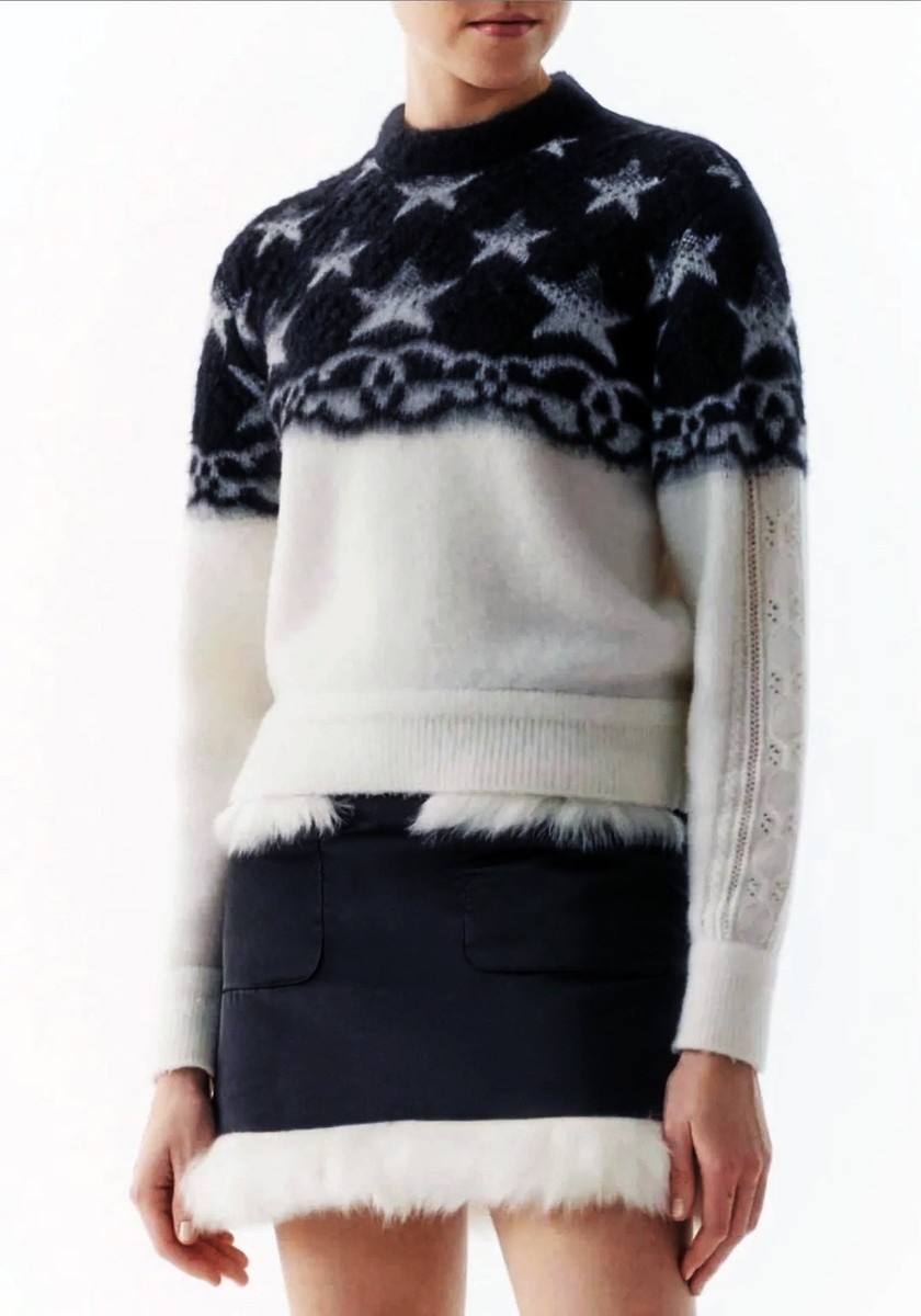 CHANEL 23N COCO NEIGE WHITE BLACK CASHMERE SILK SWEATER PULLOVER