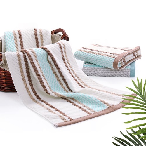 Hand Towels Set of 2 Striped Pattern 100% Cotton Soft Absorbent Decorative To... - Picture 6 of 7