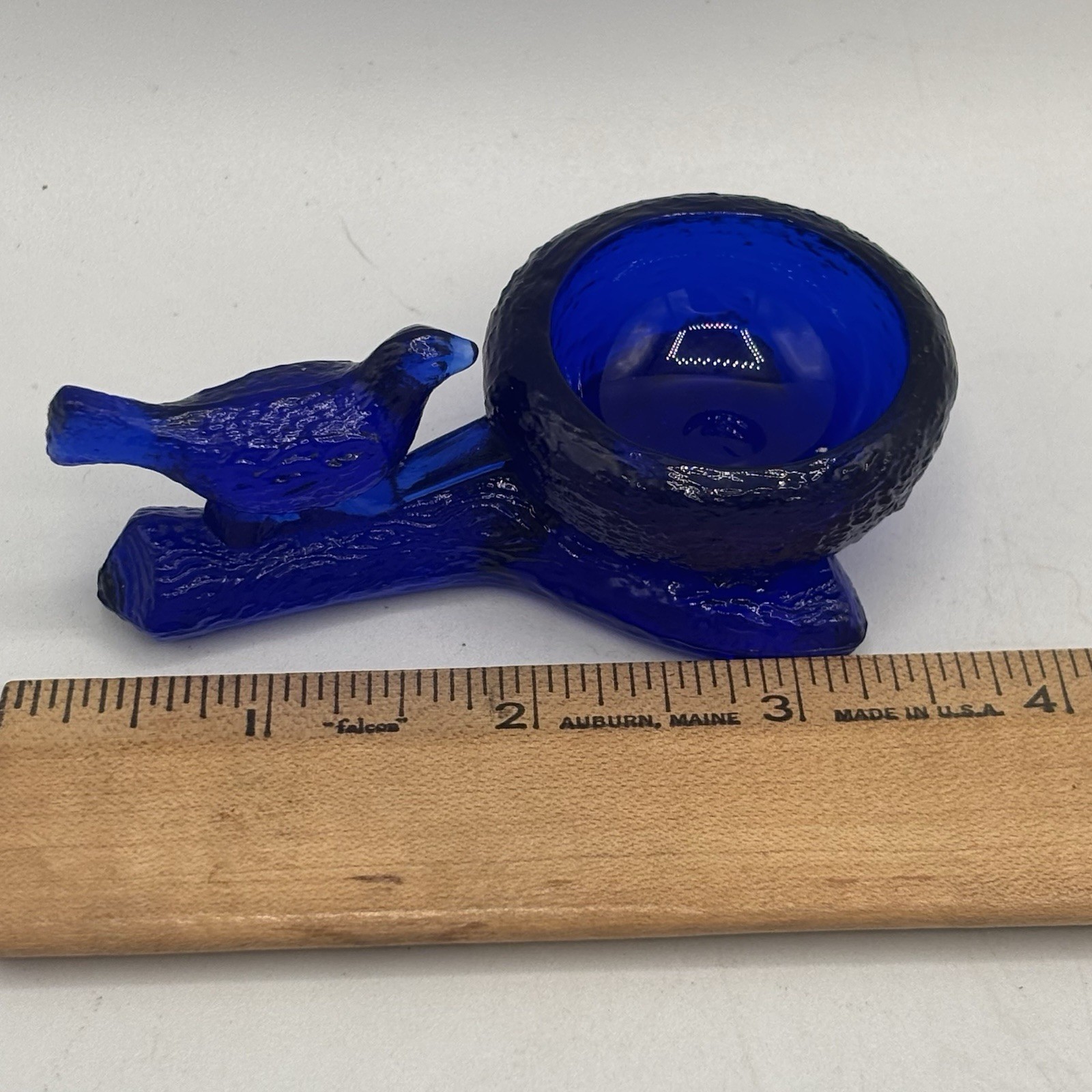 Mosser Art Glass Cobalt Blue Bird w/ Nest Open Salt
