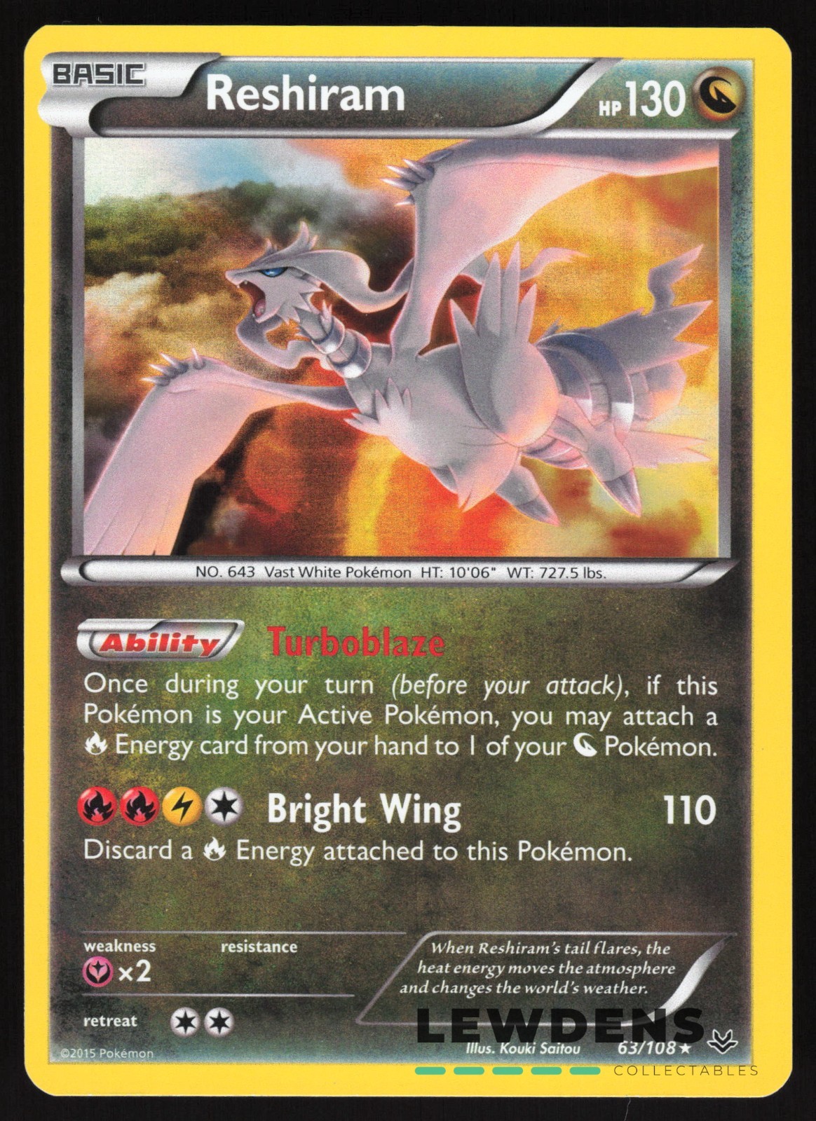 Reshiram - 63/108 - Holo Rare - Roaring Skies - Pokemon Card