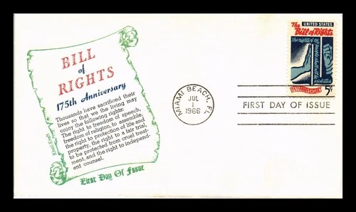 DR JIM STAMPS US COVER BILL OF RIGHTS 175TH ANNIVERSARY FDC KHOL KRAFT CACHET