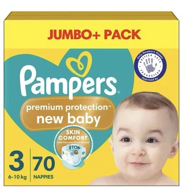 Pampers New Baby Size3 Nappy 6-10Kg Premium Protection Soft Jumbo+Pack 70Nappies