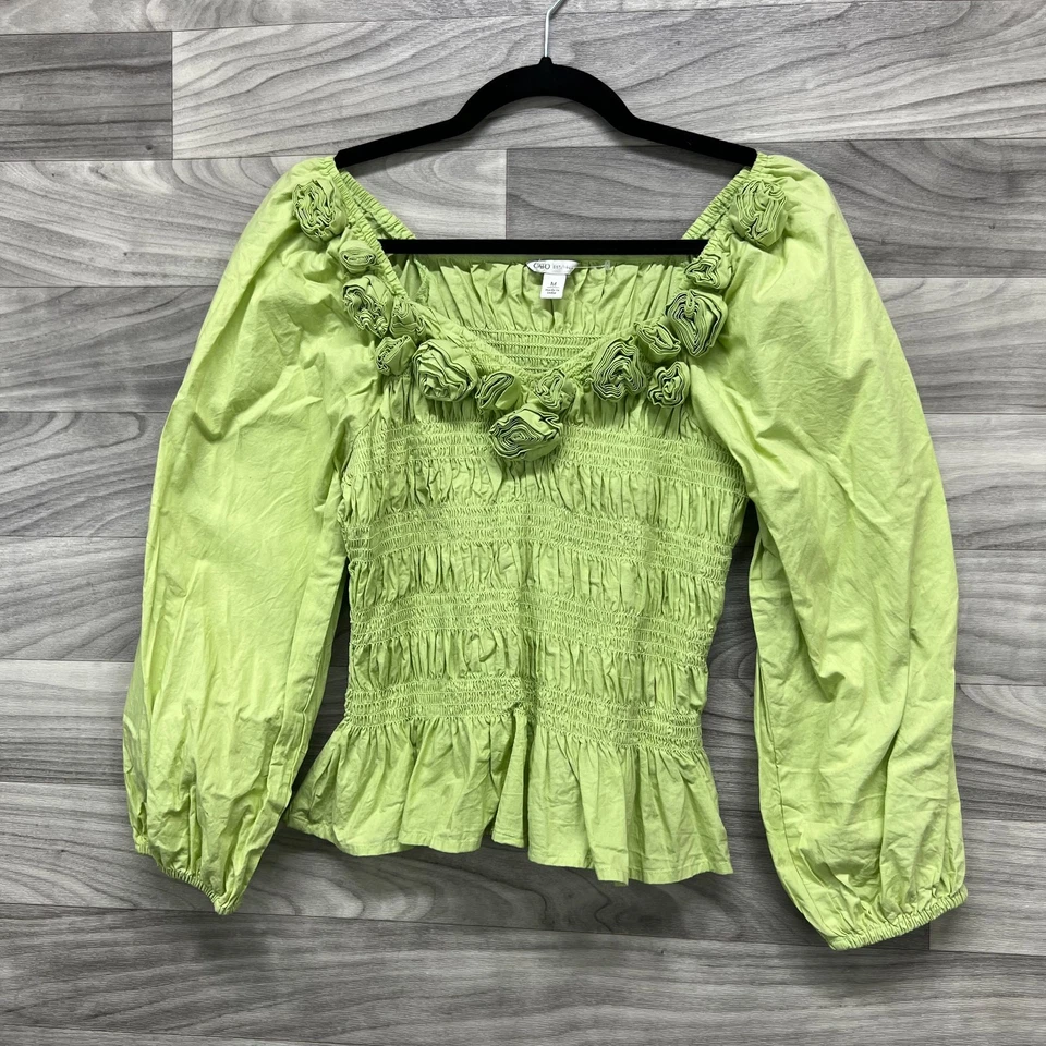 Женская укороченная блузка Cato средний размер зеленый хлопок со сборками плиссированный рукав с воздушным шаром - Изображение 4 из 4