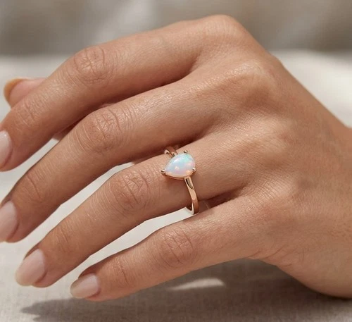 Elegant 925 Sterling Silver Rainbow welo Opal Charms Engagement Wedding Ring