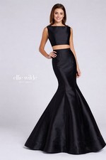 ELLIE WILDE Black 2 Piece Prom Dress Size 4 Beaded Mesh Back