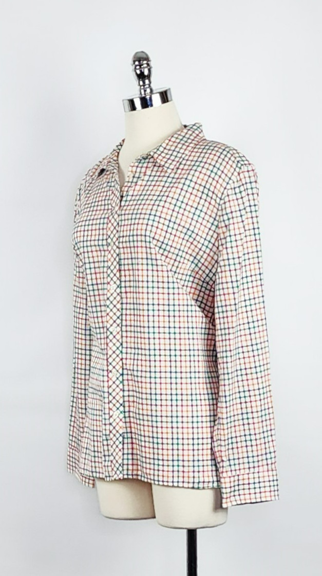 Talbots Multicolor Check Pattern Long Sleeve Butt… - image 2