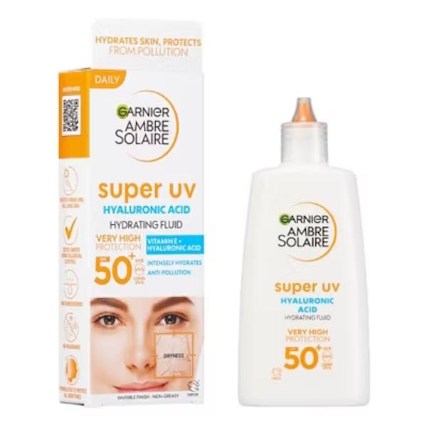 3 x Garnier Ambre Solaire Super UV Hyaluronic Acid Hydrating Fluid SPF50+ 40ml