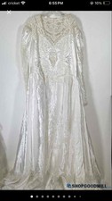 AS IS Mary's White Lace Ball Gown Wedding Dress Long Sleeve Train Size 12