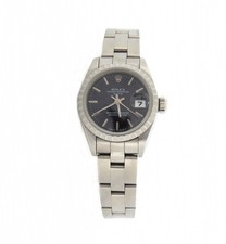 Rolex Date 69240 Ladies Stainless Steel Watch Quickset Oyster Band Black Dial