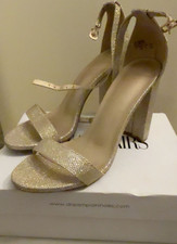 Dream Pairs Gold Glitter Leather Strappy Ankle Strap Open Toe Block Heel 7