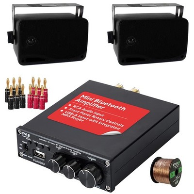 Pyle PDA33BU Bluetooth Mini Amp Receiver, 2x 3.5'' 200W Speakers, Banana Plugs